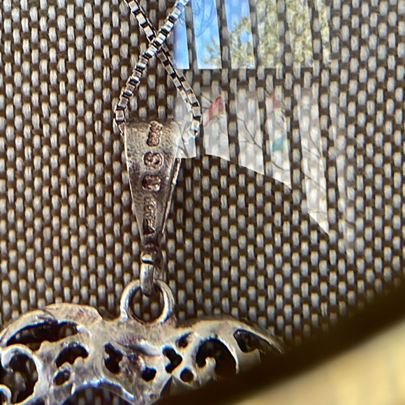 Vintage floating heart filigree necklace 925 SU Korea 24” - Picture 3 of 9